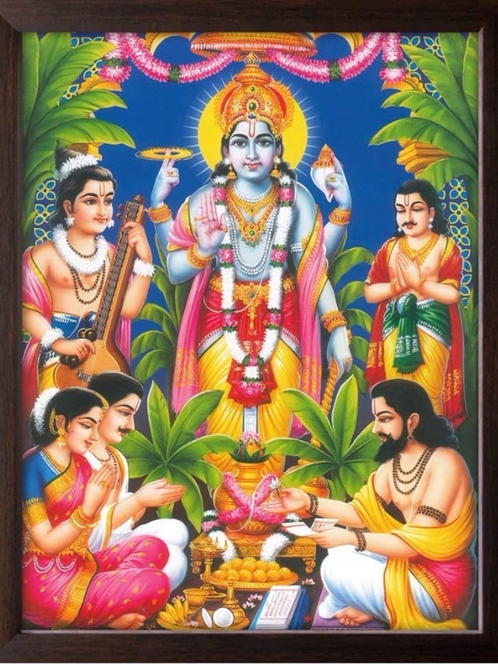 Amazon Traditional Hindu Deity Art Print in Blue, Pink, Gold and Green
